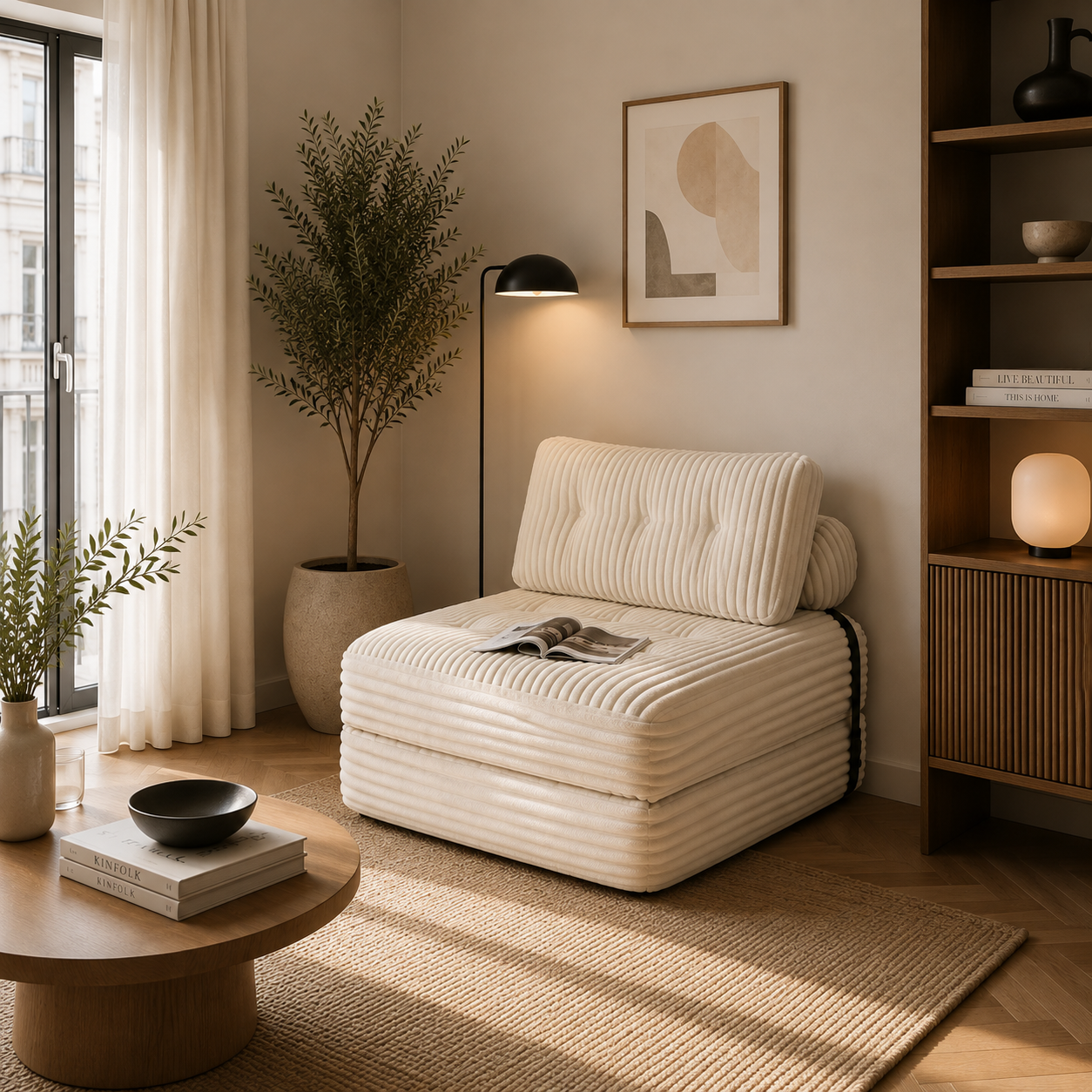 LEA - Chauffeuse 1 Place Convertible Velours Côtelé
