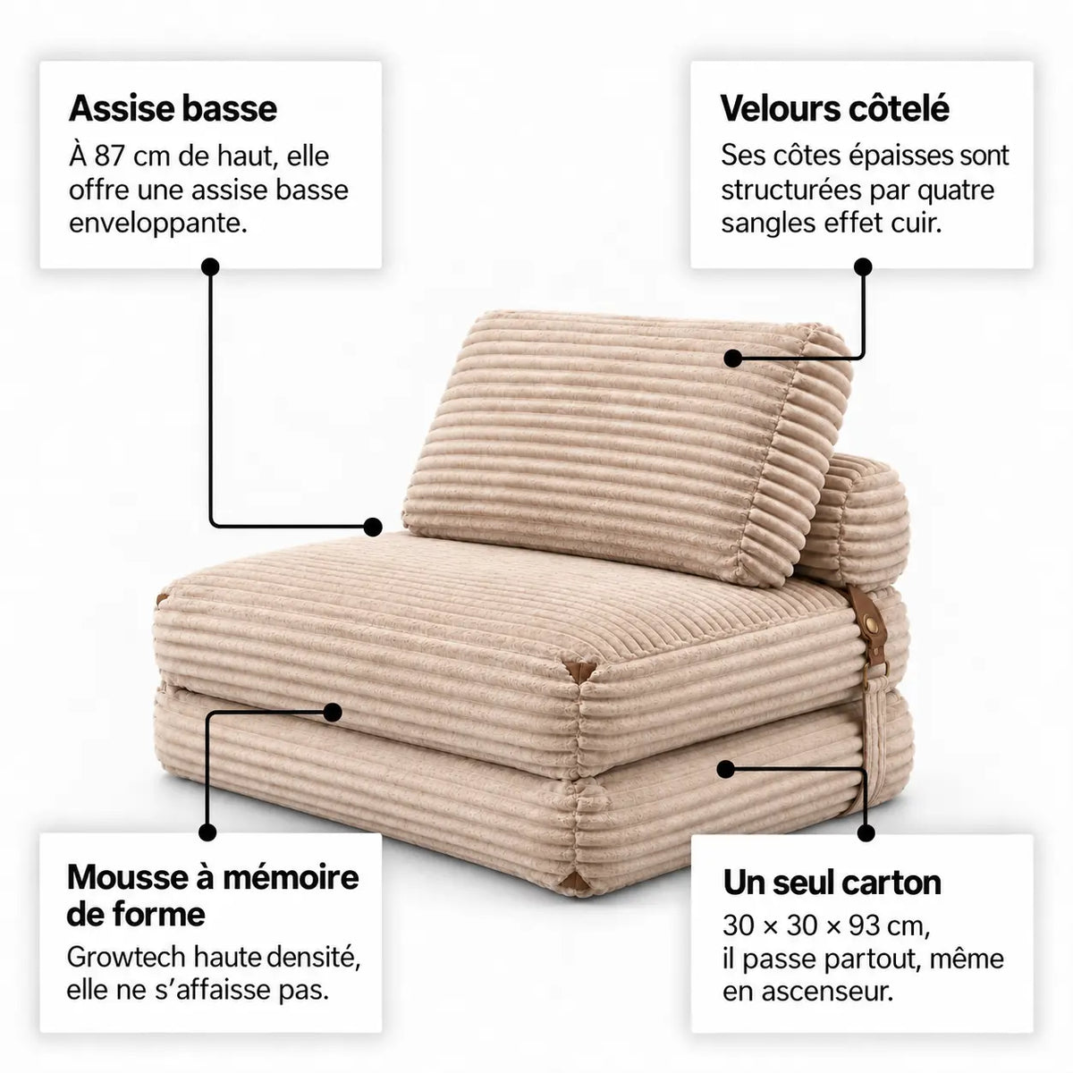 LOEVA - Chauffeuse 1 Place Convertible