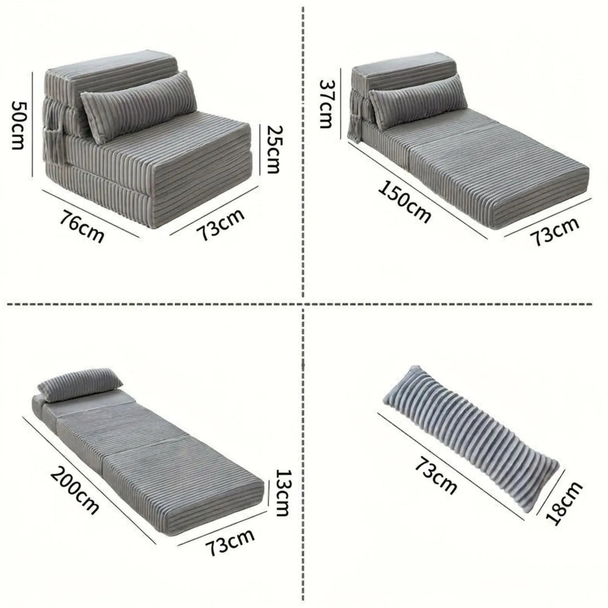 Dimensions de WANA - Chauffeuse 1 Place Convertible